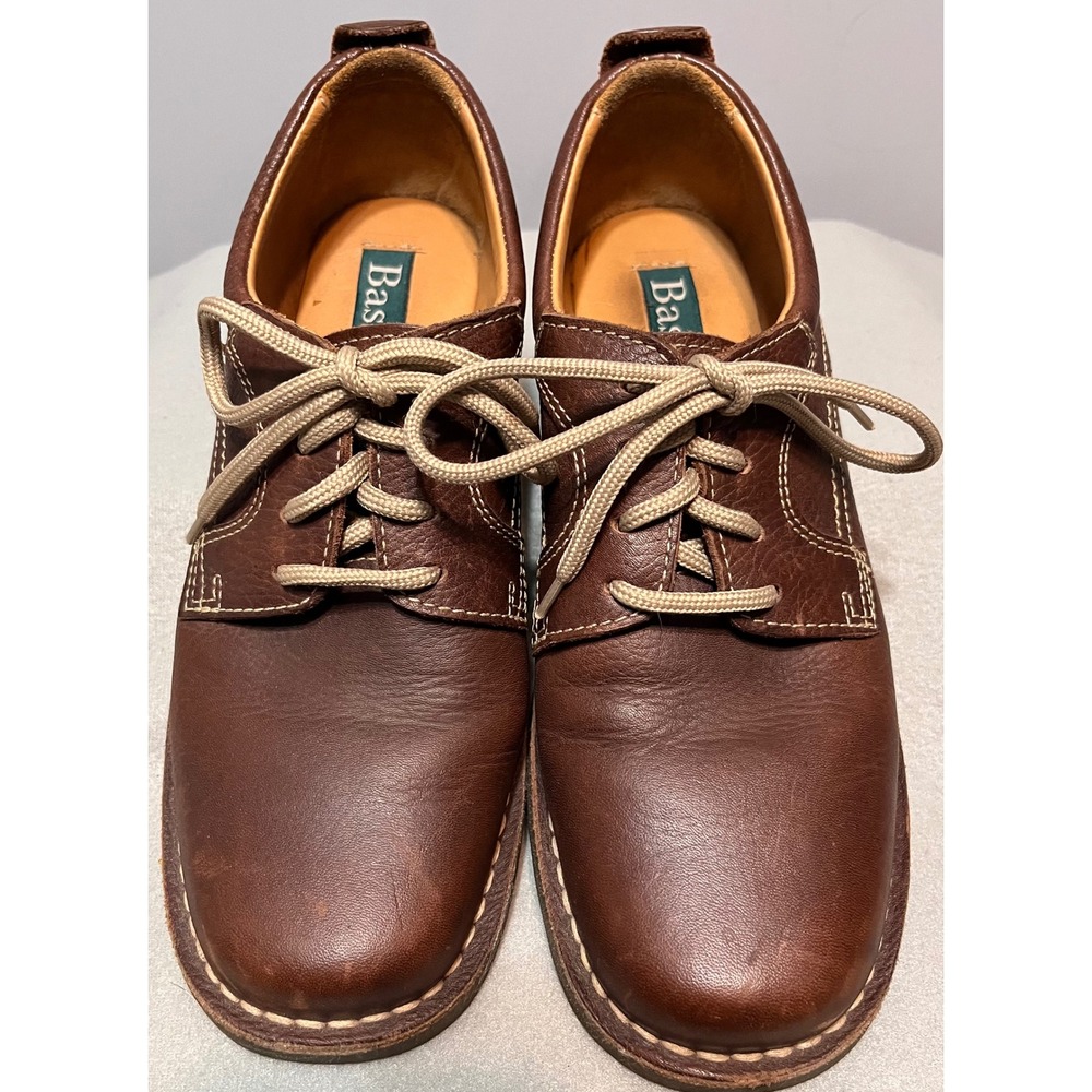 Bass Mens Hydra Brown Leather Oxford Shoes Contrast Stitch Lace Up Wedge Sole 9D